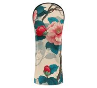 Ukiyo-e-Style Camellia - Funda de golf de piel de primera calidad con etiquetas de números para conductor, maderas e híbridos, color azul cielo y rojo