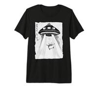 Ukiyo-e Style UFO secuestrando Linda Rana Pintura artística de Tinta Camiseta Premium