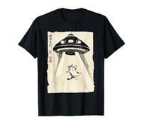 Ukiyo-e Style UFO secuestrando Lindo Gato Pintura Arte Tinta Camiseta