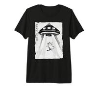 Ukiyo-e Style UFO secuestrando Lindo Gato Pintura Arte Tinta Camiseta Premium