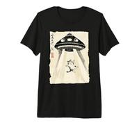 Ukiyo-e Style UFO secuestrando Lindo Gato Pintura Arte Tinta Camiseta Premium