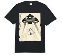 Ukiyo-e Style UFO secuestrando Lindo Gato Pintura Arte Tinta Comfort Colors Adult Heavyweight T-Shirt