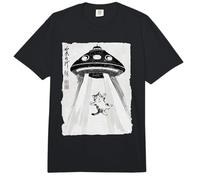 Ukiyo-e Style UFO secuestrando Lindo Gato Pintura Arte Tinta Comfort Colors Adult Heavyweight T-Shirt
