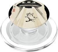 Ukiyo-e Style UFO secuestrando Lindo Gato Pintura Arte Tinta PopSockets PopGrip para MagSafe