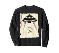 Ukiyo-e Style UFO secuestrando Lindo Gato Pintura Arte Tinta Sudadera