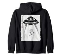 Ukiyo-e Style UFO secuestrando Lindo Gato Pintura Arte Tinta Sudadera con Capucha