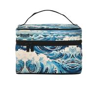 Ukiyo-e Style Waves - Bolsa de cosméticos de viaje para mujer, (9 x 6.5 x 6.2 pulgadas), bolsa de cosméticos portátil de gran capacidad, bolsa de cosméticos grande para niñas, Negro -, Talla única