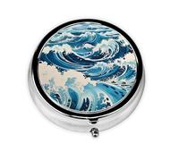 Ukiyo-e Style Waves Este pequeño pastillero redondo de viaje de tres compartimentos es perfecto para almacenar medicamentos diarios, vitaminas y sobre la marcha.