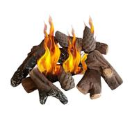 Ukiyo Leña de cerámica de 10 piezas - Madera de cerámica para chimenea de etanol y de gas, resistente al calor hasta 1000 grados, troncos decorativos con 3 piñas