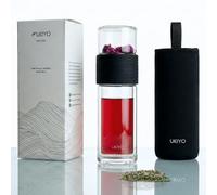 Ukiyo Sense Botella infusora de té y frutas de vidrio de doble pared, vaso de viaje con filtro de acero inoxidable y funda de neopreno