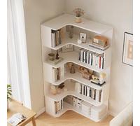Ukkajovlex Book Shelf Corner Bookshelves White 24x24in 24x35in Desktop Bookshelf Corner Standing Shelf Wooden 63/75in Height Bookcase For Small Spaces with Drawings(5floors,90cm/35in)
