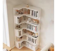 Ukkajovlex Book Shelf Corner Bookshelves White 24x24in 24x35in Desktop Bookshelf Corner Standing Shelf Wooden 63/75in Height Bookcase For Small Spaces with Drawings(6floors,90cm/35in)