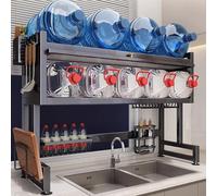 Ukkajovlex Escurridor De Platos sobre El Fregadero 65/85/95cm, Escurridor De Platos De Acero Inoxidable De 2 Niveles,Escurre Cubiertos De Cocina Organizador con Puerta Abatible(Black,75cm/29.5 IN)