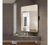 Ukkajovlex Espejo Giratorio 360 Esquina Baño 60x80 70x90 Espejo Pared Inclinable Rectangular Maquillaje con Brazo Telescópico Plegable Vidrio Seguridad(Gold,50x70cm/20x28in)