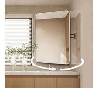 Ukkajovlex Espejo Giratorio 360 Esquina Baño 60x80 70x90 Espejo Pared Inclinable Rectangular Maquillaje con Brazo Telescópico Plegable Vidrio Seguridad(Silver,50x70cm/20x28in)