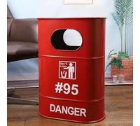 Ukkajovlex Oval Trash Can,Oval Metal Trash Can with Lid, 17.7x12.6x7.3in、25.6x19.3x11.4in Retro Gas Can Style, Removable Inner Bucket & Top Tray, For Home Bar Hotel Outdoor Spaces(Red,65x49x29cm)