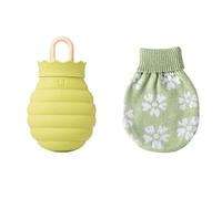 UKKO Bolsa agua caliente Botella De Agua Caliente De Silicona Horno De Microondas En Vivo Vivo Gel De Invierno Calentador De Calefacción Botella De Silicona Cubierta De Punto-Green