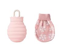 UKKO Bolsa agua caliente Botella De Agua Caliente De Silicona Horno De Microondas En Vivo Vivo Gel De Invierno Calentador De Calefacción Botella De Silicona Cubierta De Punto-Pink