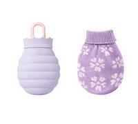 UKKO Bolsa agua caliente Botella De Agua Caliente De Silicona Horno De Microondas En Vivo Vivo Gel De Invierno Calentador De Calefacción Botella De Silicona Cubierta De Punto-Purple
