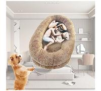 UKLULUAMZ Cama gigante para perros con forma de dona, cama calmante para perros, camas gigantes esponjosas, para que te duermas con funda extraíble lavable, base antideslizante (marrón, 175 cm)