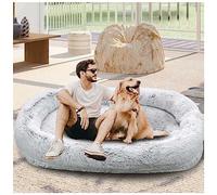 UKLULUAMZ Cama para perros humanos para adultos, lavable a máquina, de felpa, esponjosa, redonda, nido de curación, futón gigante con relleno de espuma y funda extraíble (gris, 175 cm)