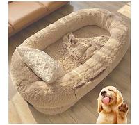 UKLULUAMZ Cama para perros humanos para adultos, lavable a máquina, de felpa, esponjosa, redonda, nido de curación, futón gigante con relleno de espuma y funda extraíble (marrón, 180 cm)