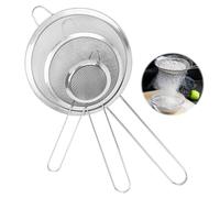 UKOFEW Juego de 3 Colador de Cocina,7/12/16/cm Colador de Malla Fina Acero Inoxidable,Tamiz de Harina con Manija,para Alimentos y Vegetales, Separador de Salsa(Plateado)