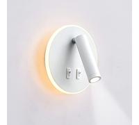 uksunvi Lámpara de pared LED, lámpara de pared de lectura junto a la cama,foco ajustable （3 W + 9 W 3000 K luz cálida） (blanco Forma redonda)