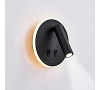 uksunvi Lámpara de pared LED, lámpara de pared de lectura junto a la cama, lámparas de lectura de pared LED de 12 W, foco ajustable （3 W + 9 W 3000 K luz cálida） (negro Forma redonda)