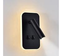 uksunvi Lámpara de pared LED, lámpara de pared de lectura junto a la cama, lámparas de lectura de pared LED de 12 W, foco ajustable （3 W + 9 W 3000 K luz cálida） (rectángulo negro)
