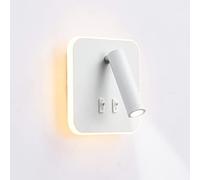 uksunvi Lámpara de pared LED, lámpara de pared de lectura junto a la cama, lámparas de lectura de pared LED de 12 W, foco ajustable （3 W + 9 W 3000 K luz cálida） (blanco cuadrado)