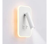 uksunvi Lámpara de pared LED, lámpara de pared de lectura junto a la cama, lámparas de lectura de pared LED de 12 W, foco ajustable （3 W + 9 W 3000 K luz cálida） (rectángulo blanco)