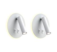 uksunvi Lámpara de pared LED, lámpara de pared de lectura junto a la cama, lámparas de lectura de pared LED de 12 W, foco ajustable （3 W + 9 W 3000 K luz cálida） (blanco Forma redonda 2PCS)
