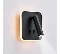 uksunvi Lámpara de pared LED, lámpara de pared de lectura junto a la cama, lámparas de lectura de pared LED de 12 W, foco ajustable （3 W + 9 W 3000 K luz cálida） (negro cuadrado)