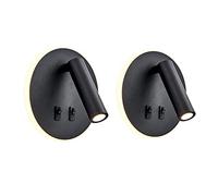 uksunvi Lámpara de pared LED, lámpara de pared de lectura junto a la cama, lámparas de lectura de pared LED de 12 W, foco ajustable （3 W + 9 W 3000 K luz cálida） (negro Forma redonda 2PCS)