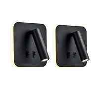 uksunvi Lámpara de pared LED, lámpara de pared de lectura junto a la cama, lámparas de lectura de pared LED de 12 W, foco ajustable （3 W + 9 W 3000 K luz cálida） (negro cuadrado 2PCS)