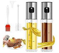 Uktunu Pulverizador Aceite Spray 2 Pcs 100 ml 304 Acero inoxidable Spray Aceite Cocina con Escala para Freidora de Aire con Embudo,Cepillo de aceite,Pincel Adecuado para Asar a la Parrilla,ensaladas