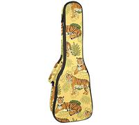 Ukulele Bag Animal Tiger Pattern Orange Yellow Leaves Pattern Ukulele Case para Soprano Tenor Concierto 23 pulgadas 10MM Grueso suave acolchado correas ajustables Gig Bag