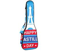 Ukulele Bag Blue Happy Bastille Day 14 Julio Patrón Ukulele Caso para Soprano Tenor Concierto 23 pulgadas 10MM Grueso suave acolchado correas ajustables Gig Bag
