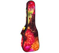 Ukulele Bag Bright Peony Flower Yellow Red Blooming Pattern Ukulele Caso para Soprano Tenor Concierto 23 pulgadas 10MM Grueso suave acolchado correas ajustables Gig Bag