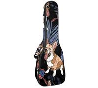 Ukulele Bag Cute Animal Dog Corgi In The Leaves Pattern Ukulele Case para Soprano Tenor Concierto 23 pulgadas 10MM Grueso suave acolchado correas ajustables bolsa