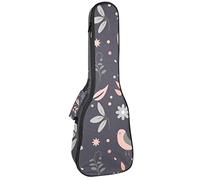 Ukulele Bag Dark Background Birds & Flowers Pattern Ukulele Case para Soprano Tenor Concierto 23 pulgadas 10MM Grueso suave acolchado correas ajustables Gig Bag