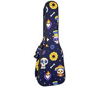 Ukulele Bag Day Of The Dead Skull Pattern Ukulele Case para concierto Soprano Tenor 23 pulgadas 10MM Grueso suave acolchado correas ajustables Gig Bag
