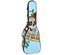 Ukulele Bag Day Of The Dead Skull Rose Blue Pattern Ukulele Case para Soprano Tenor Concierto 23 pulgadas 10MM Grueso suave acolchado correas ajustables bolsa