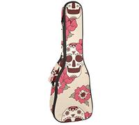 Ukulele Bag Day of the Dead Skull Roses Pattern Ukulele Case para concierto Soprano Tenor 23 pulgadas 10MM Grueso suave acolchado correas ajustables Gig Bag