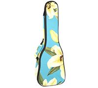 Ukulele Bag dibujado a mano Lily Flower Blue Background Ukulele Case para Soprano Tenor Concierto 23 pulgadas 10MM Grueso suave acolchado correas ajustables Gig Bag