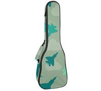Ukulele Bag Fighter Planes Pattern Green Cloud Ukulele Case para Soprano Tenor Concierto 23 pulgadas 10MM Grueso suave acolchado correas ajustables Gig Bag