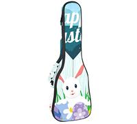 Ukulele Bag Happy Easter Bunny Egg Cute Rabbits Pattern Ukulele Case para Soprano Tenor Concierto 23 pulgadas 10MM Grueso suave acolchado correas ajustables bolsa de concierto
