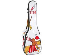 Ukulele Bag Happy Twin Dog con sombrero Scraf Christmas Grey Pattern Ukulele Case para Soprano Tenor Concierto 23 pulgadas 10MM Grueso suave acolchado correas ajustables bolsa