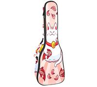 Ukulele Bag Japón Cartoon Lucky Cat Catch Pink Carp Fish Pattern Ukulele Case para Soprano Tenor Concierto 23 pulgadas 10MM Grueso suave acolchado correas ajustables Gig Bag